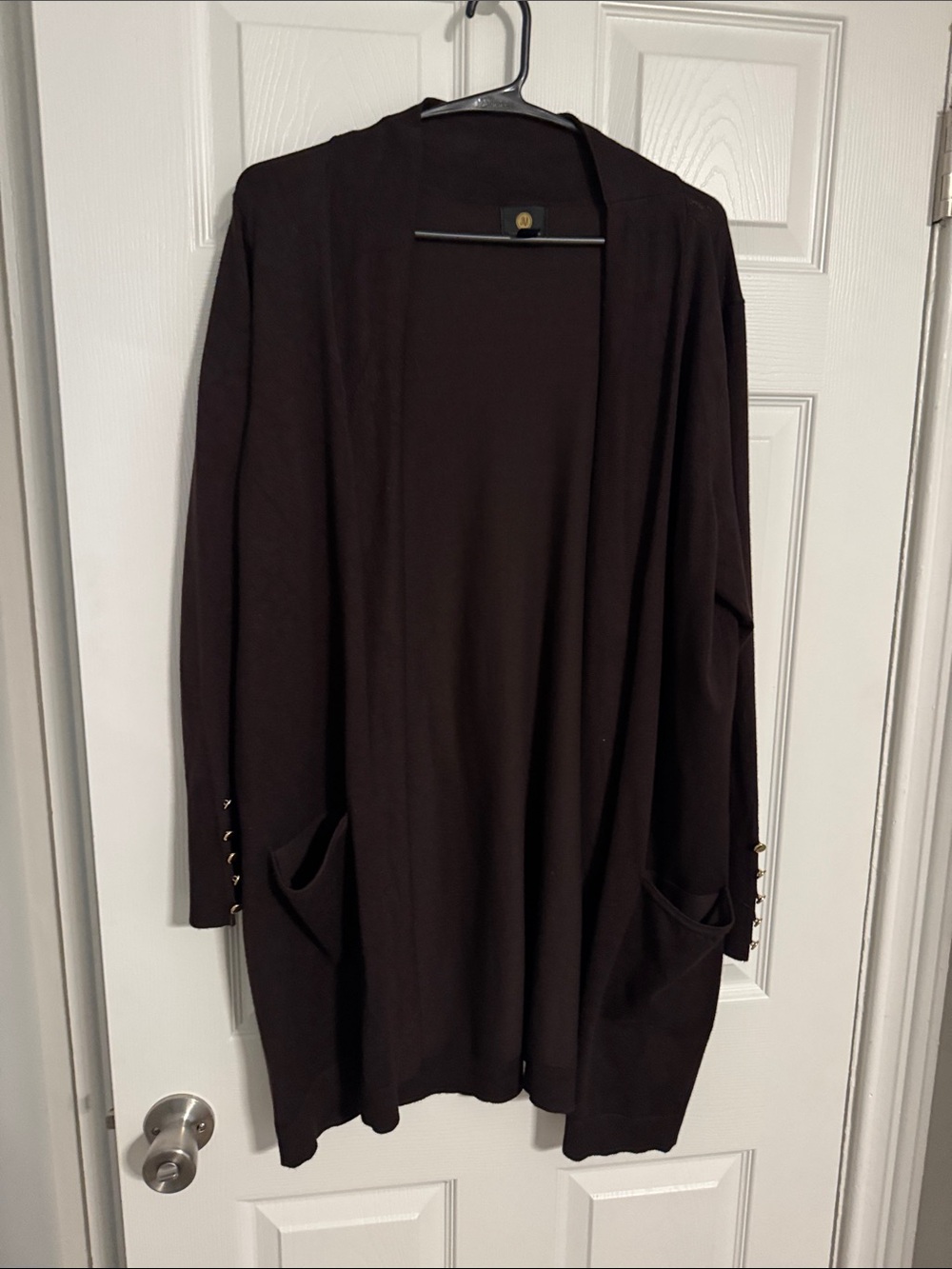 JM collection Dark Brown Open Front Cardigan with Pocket Detail